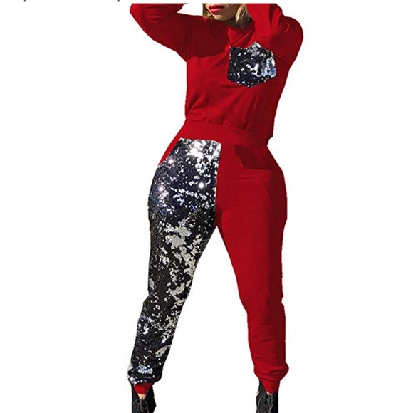 Pants - Patchwork Sequin 2 Piece Outfits Bodycon Long